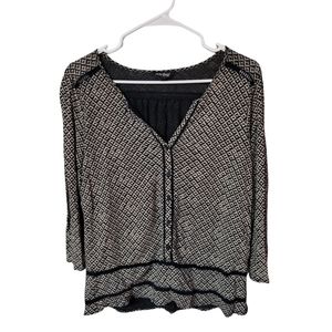 Lucky Brand Womens Black Geometric Boho Print Button Shirt Size S